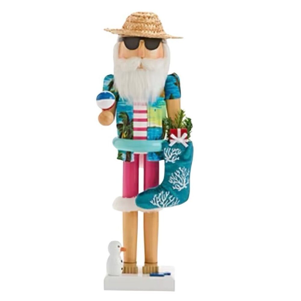 Wooden Nutcracker Figurine Unique Hawaiian Beach Vibe Style Christmas Home Decor